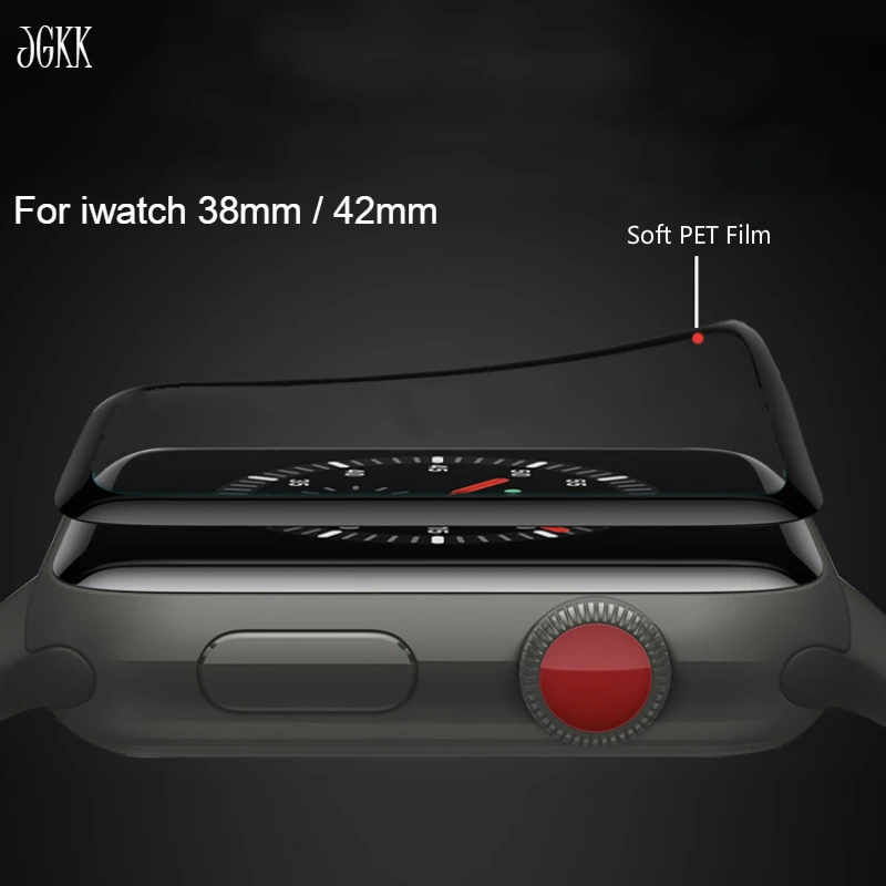 

JGKK Soft PET Screen Protector Film For iWatch Apple Watch 38mm 42mm Series 1/2/3 Black 3D Full Cover Screen Protector Shield