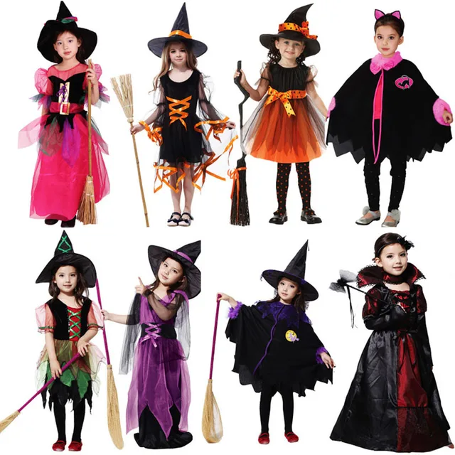 black gothic carnaval cute evil witch hat child kids costumes cosplay ...