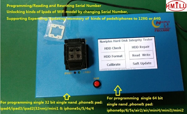 Navi pro3000 32 64 bits nand IC chip programador iPhone 4 a 6P iPad herramienta de reparación placa
