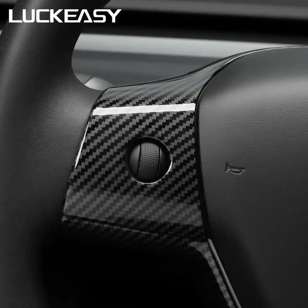 RED LUCKEASY Car Steering Wheel Decorative Patch for Tesla Model 3 2017-2020 ABS Steering Wheel Accessories Decorative Frame Patch