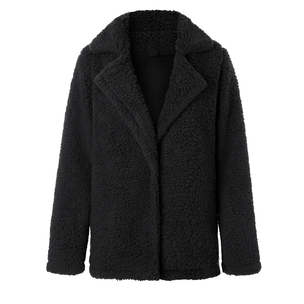 Модная плюшевая куртка, женские пальто, зима,, с отворотом, сплошной цвет, длинный рукав, толстая шерсть, женские кардиганы, ветровка