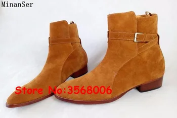 

Slip-on Buckle Strap Hip-hop Dance Shoes Pointed Toe Fashion Men Chelsea Boots Shoes Original Quality High Top Man Ankle Boots