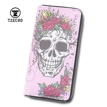 

TZECHO Zipper Wallet for Women With Phone PU Skull Head Clutch Female Purses Rfid Credit Cards Ladies Long Women Wallets Walet