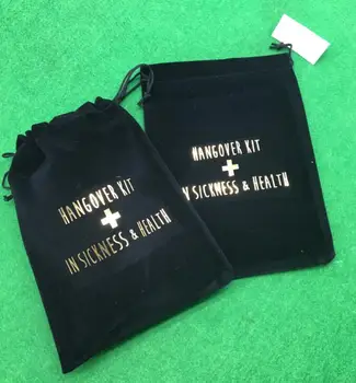

customize gold in sickness and health wedding party black treats favor bags Bachelorette Hangover Survival Kit Candy pouches