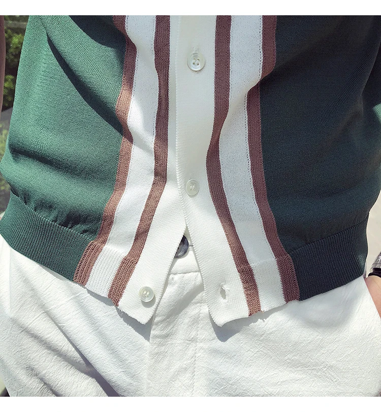 Контрастная трикотажная рубашка поло в полоску, британская Мужская модная рубашка поло с коротким рукавом, Camisa Masculina Polo Playera, рубашка поло HOMBRE, черная, зеленая