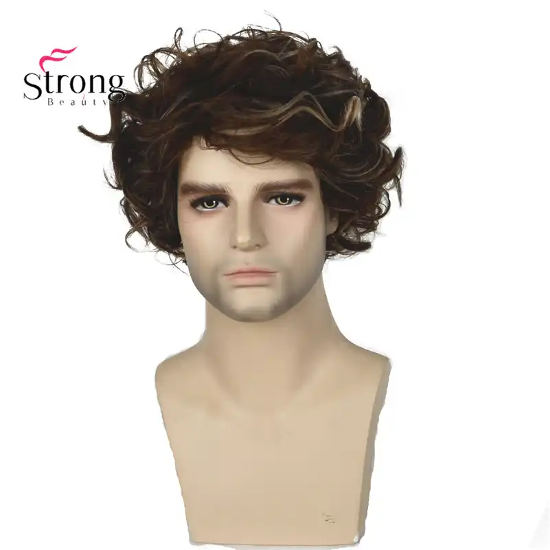 Short Curly Men S Wig Brown With Blonde Highlights Color Wigs For