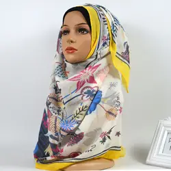 Летние тонкие Gauzy длинный шарф мусульманские женские платок-хиджаб цветочный принт платок свет Вес вуаль 180x90 см