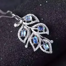Натуральный голубой лунный камень подвеска серебро 925 природный камень кулон Цепочки и ожерелья Модные Листья женщин девушки ювелирные изделия