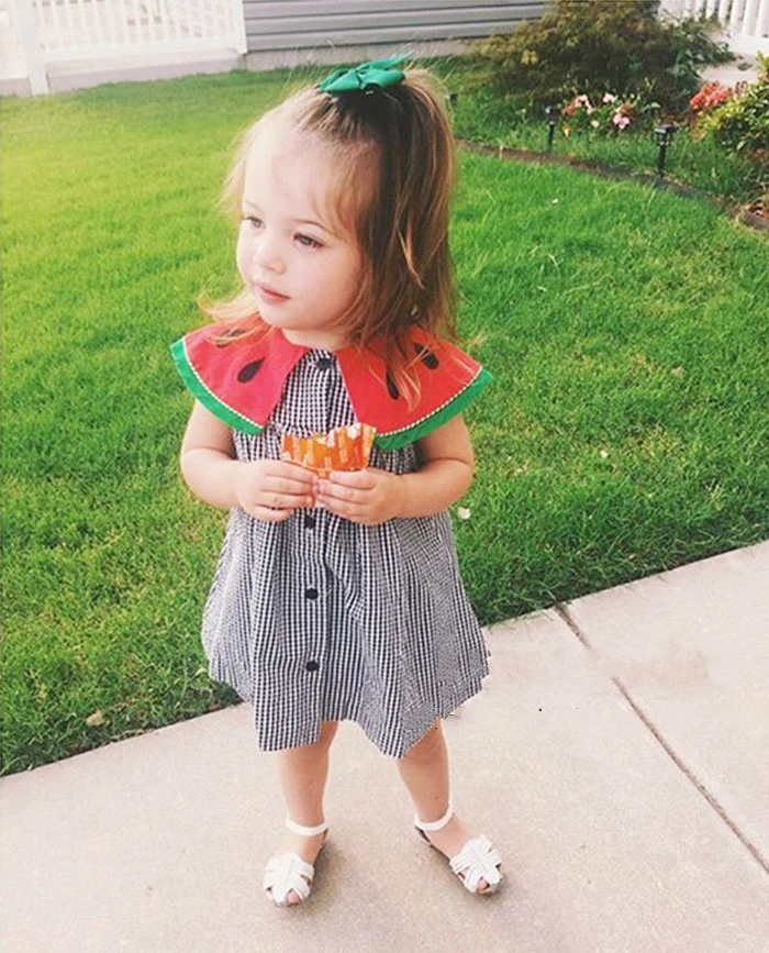 Kid Baby Girl Watermelon Collar Plaid Dress Party Wedding Pageant Princess Dresses Sundress Summer Girl Clothes