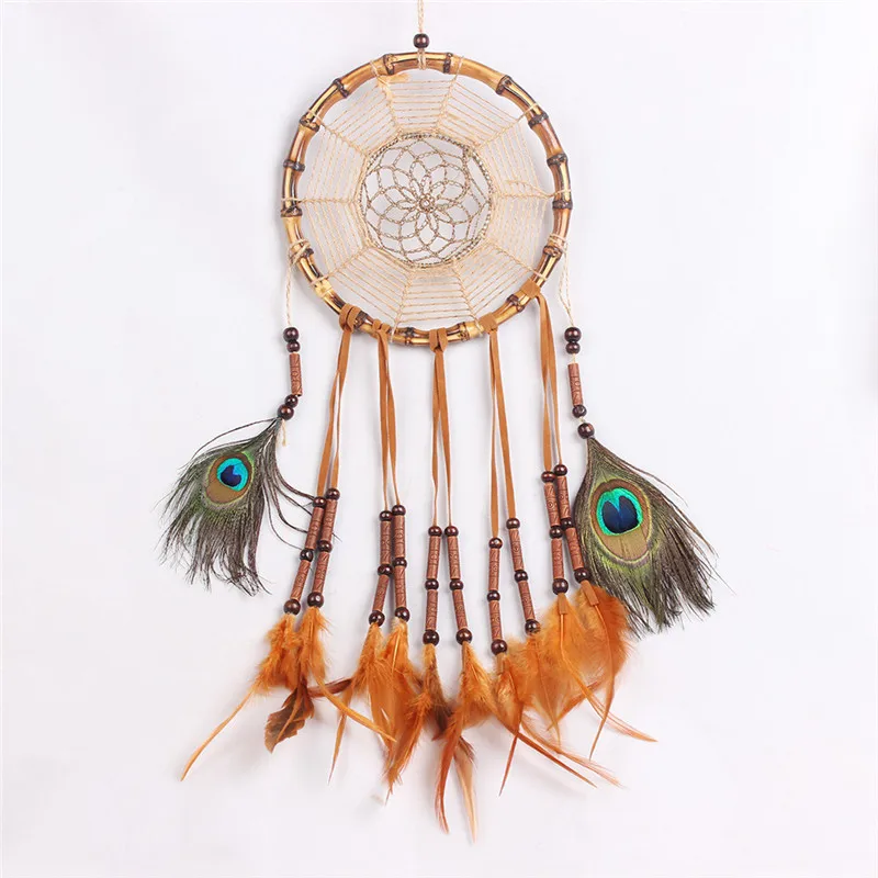 Peacock Feather design hanging dream catcher plastic bamboo wind chime
