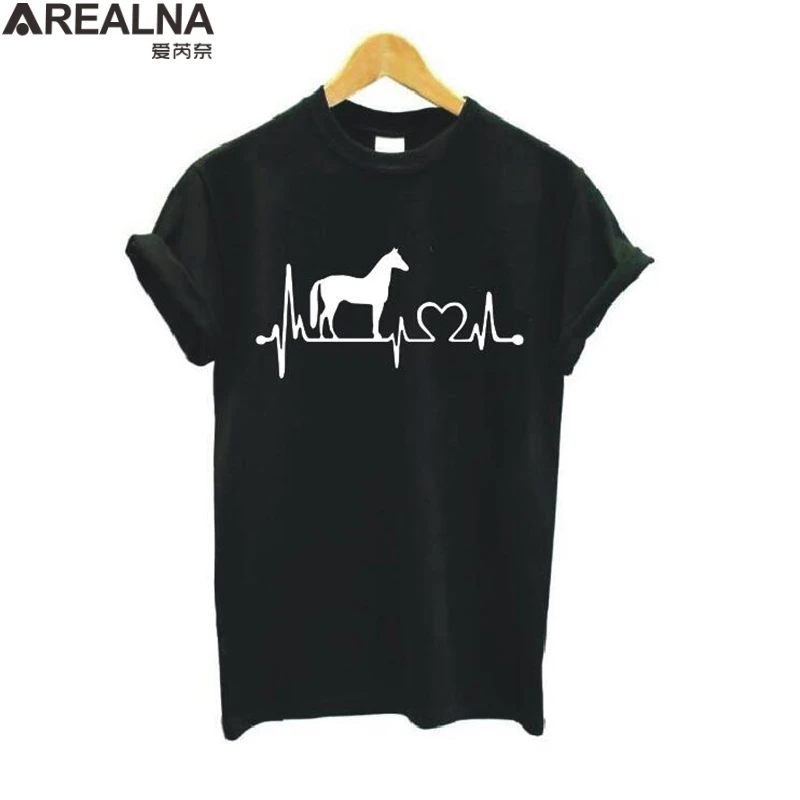 

Fashion Horse Heartbeat Line Print Women tshirt plus size Casual vogue tshirts cotton women harajuku Hipster Tee Shirt Femme 3xl