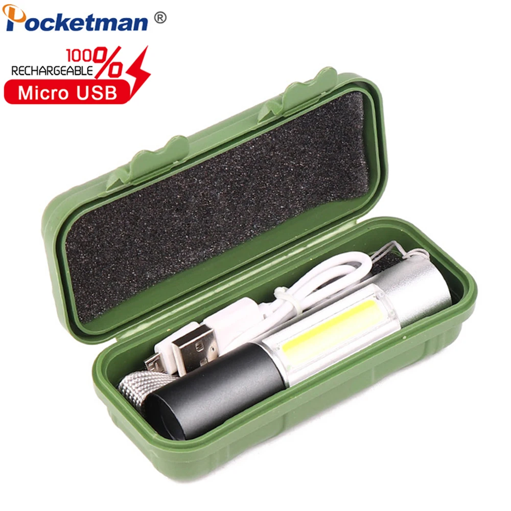 Мощный светодиодный фонарик COB Перезаряжаемый USB фонарь масштабируемый ручной со