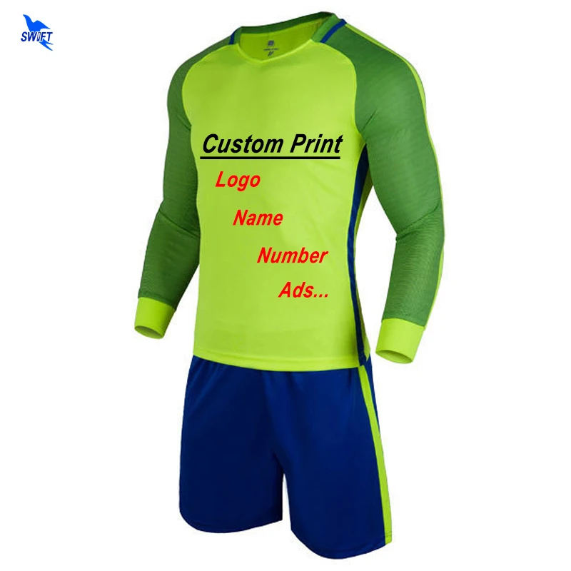 

Long Sleeve 2018 Mens Soccer Jerseys Set Kids Customize Futbol Team Uniforms Suit Boys Football Shirt and Shorts Kit Design Logo