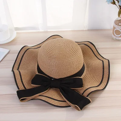 PLOERMIN Защита от солнца на пляже летняя соломенная шляпа складная пляжная шляпа женская большая Кепка Панама пляжная шляпа для путешествия - Цвет: khaki