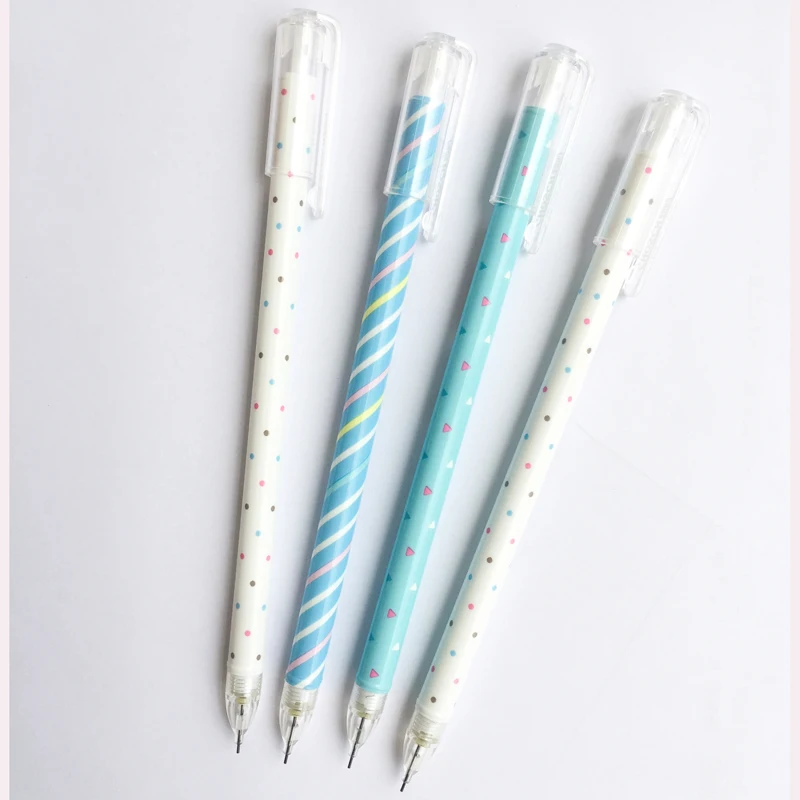 

3X Simple Colorful Dots Striped School Supply Student Stationery Automatic Press Pencil Writing Drawing 0.5mm