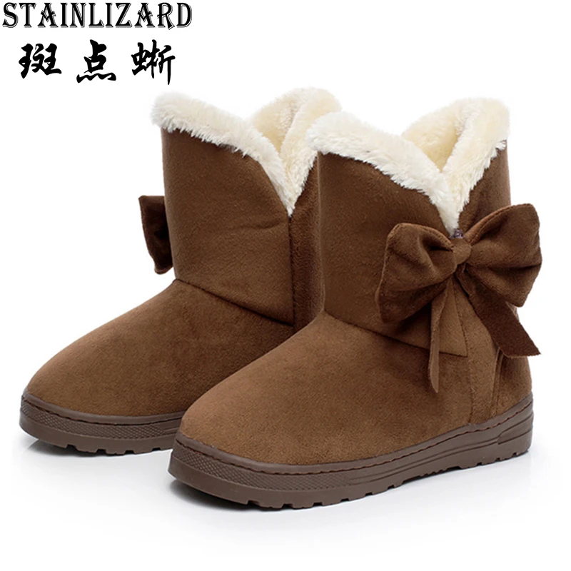 

Women Snow Boots Warm Solid Plush Velvet Flat Ankle Boots Winter Bowtie Casual Shoes Round Toe Wild Ladies Winter Shoes SNF905