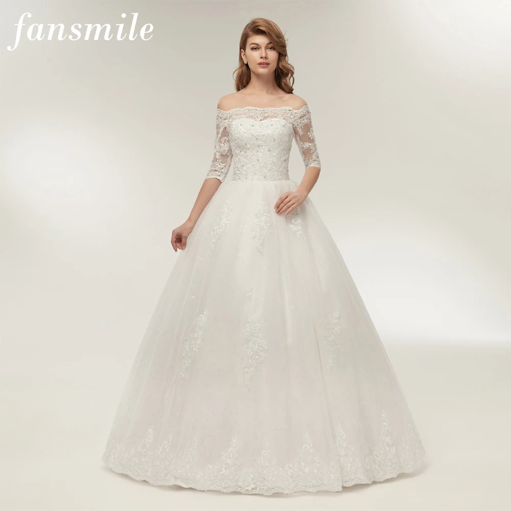 Fansmile Vestido de Noiva винтажное кружевное бальное платье свадебное платье подгонка размера плюс свадебное платье FSM-021F