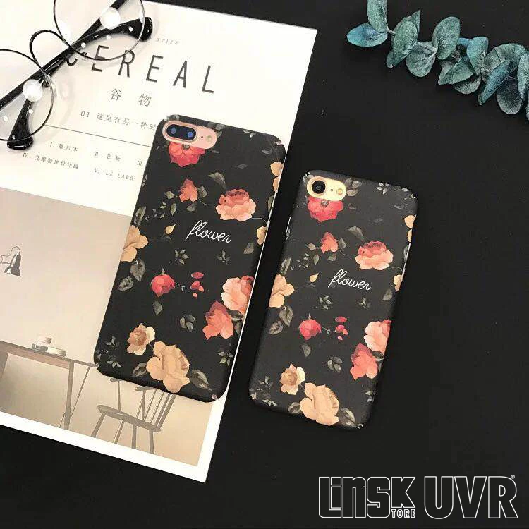 

Retro Red roses Flower Floral Matte Case For iphone 6 6S 7 8 plus X XS MAX XR Art Plants Leaves PC Luminous Cover Capa Fundas