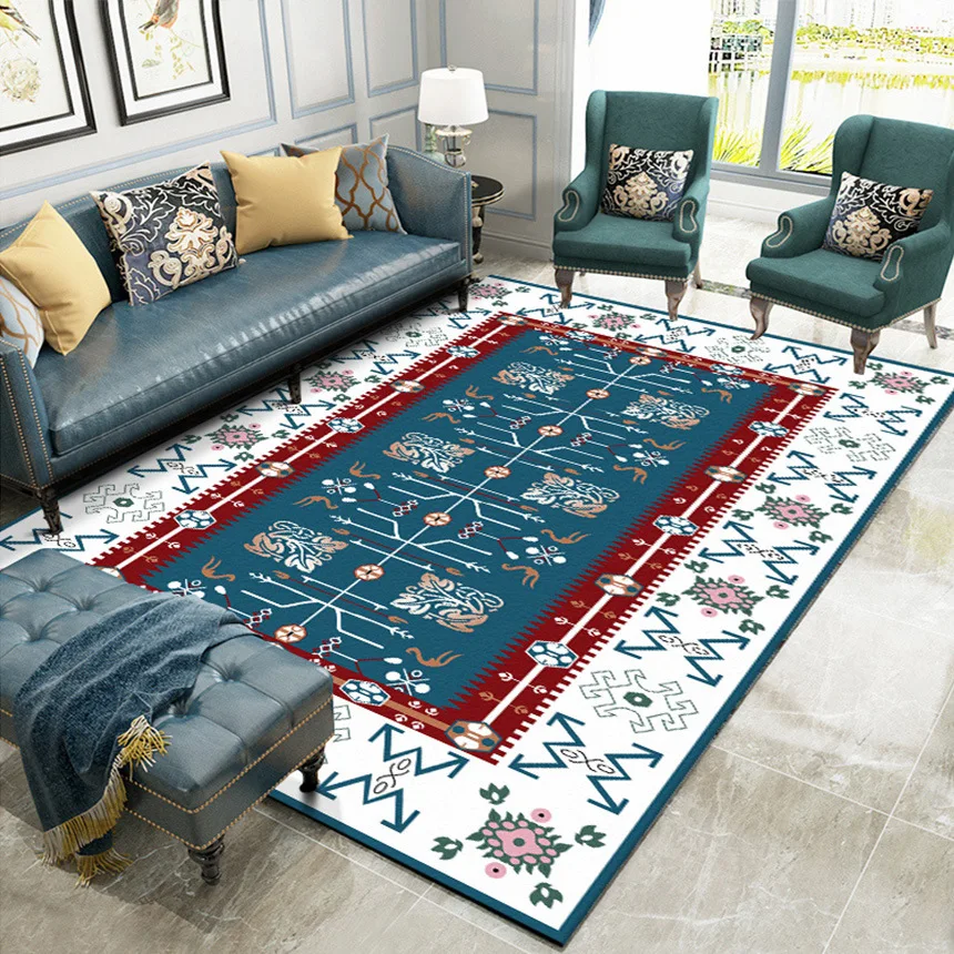 

Blue red Mediterranean Nationality geometric flowers Bedroom living room carpet bedside rug plush custom made floor mat
