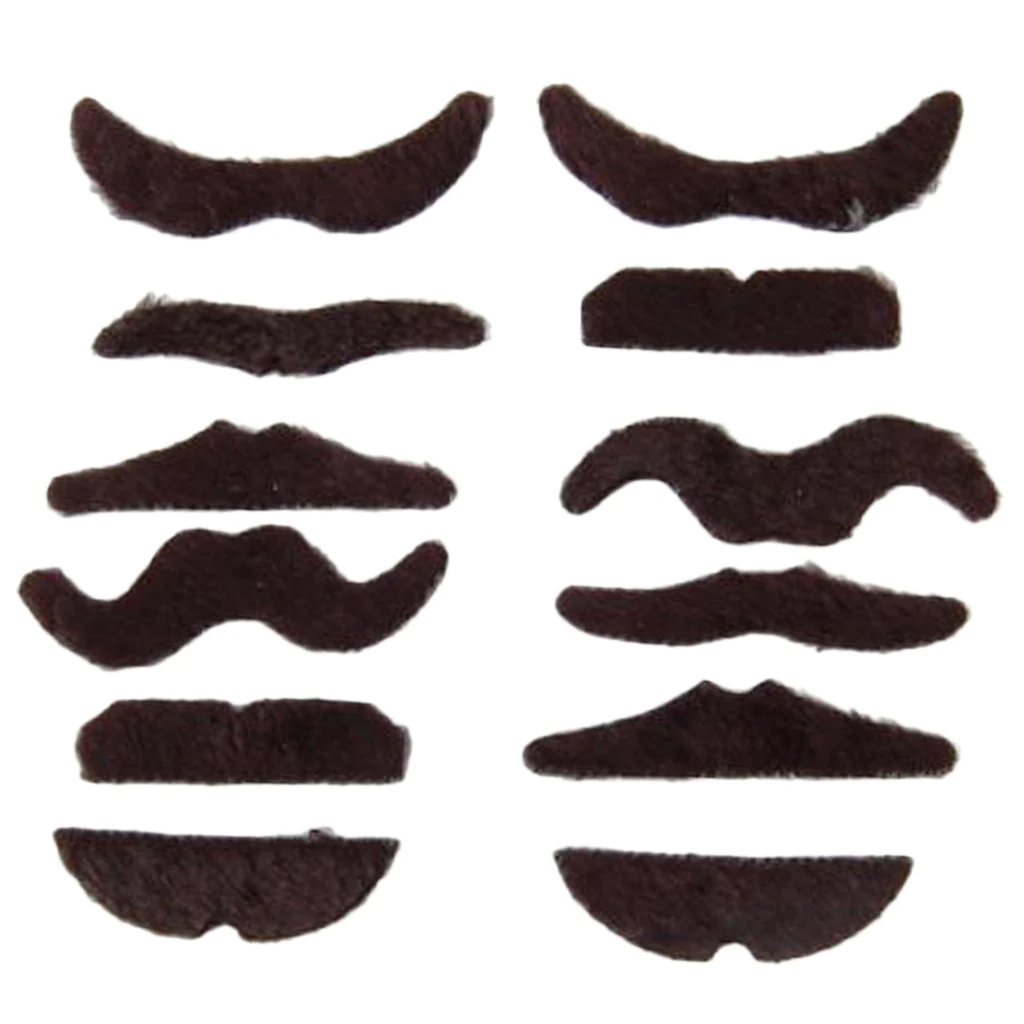 12x Mixed Stylish Fake Moustaches/Mustache Black Fancy Dress Costume Party