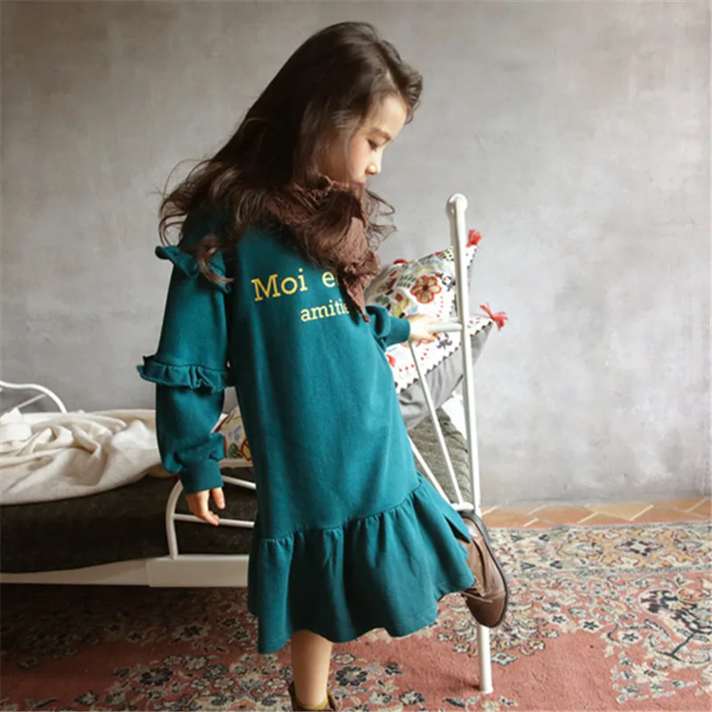 

2018 Korean Style Spring Baby Girls Dress Long Sleeve Teenage Kids Dresses For Big Girls Ruffle Cotton Autumn Children Clothing