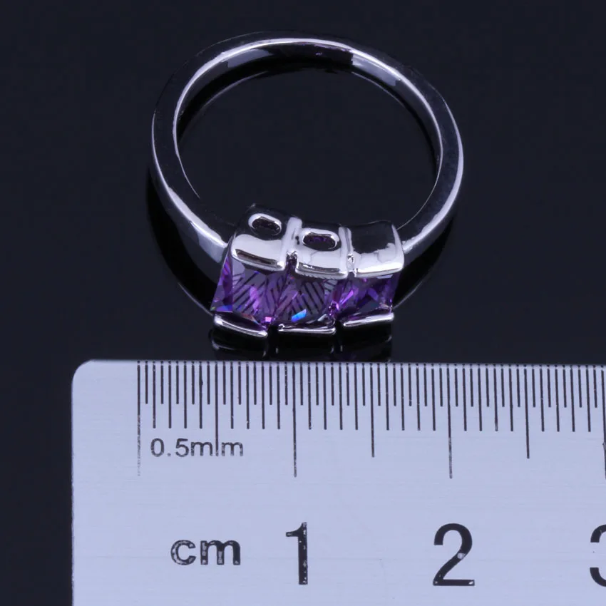 Роскошный трапециевидный фиолетовый кубический циркон 925 стерлингового серебра ювелирные наборы для женщин серьги подвеска цепь кольцо V0966