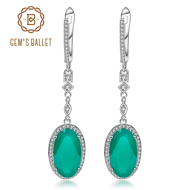 Gem балетки 12.50Ct Природный зеленый агат Gemstone Винтаж серьги для Для женщин 925 пробы