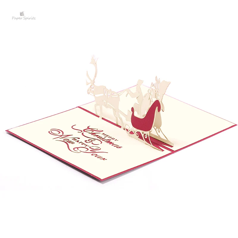  PAPER SPIRITZ Christmas deer 3D laser cut paper pop up card with blank envelope invitations greetin - 32893641284