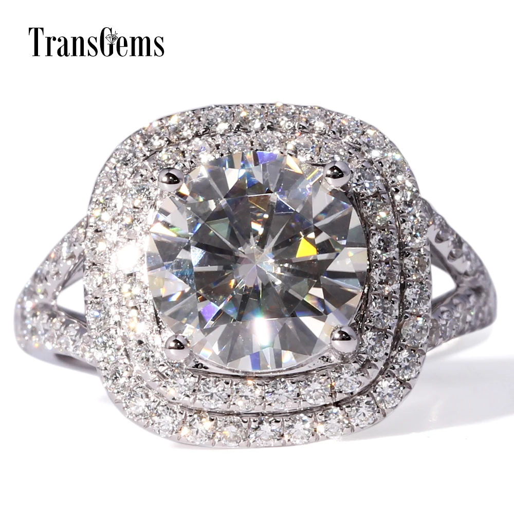 Buy TransGems Center 3ct Lab Grown Moissanite Diamond Double Halo Ring Lab