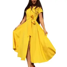 Summer Cosy Women Dresses Silm Solid Color Short Sleeve Dress With The Belt Shirt Dress Women Long Dress Plus Size Vestidos