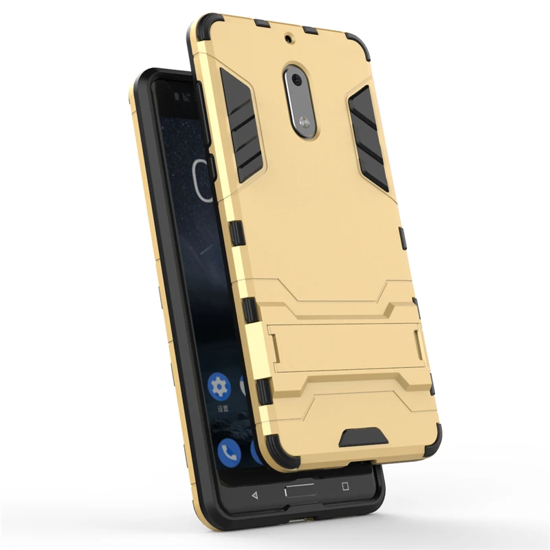 2 in 1 Hard PC+Soft Silicone TPU Rugged Rubber Kickstand Case For Nokia 6 Six Matte Armor Shockproof Phone Holder Cover Shell (22)