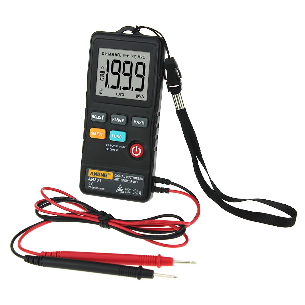 Multi-function AN301 Mini Digital Multimeter 1999 Counts Portable AC DC Voltmeter Resistance Ammeter Meter Tester with LED Light