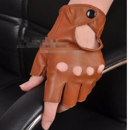 Мужские и wo мужские мотоциклетные перчатки с полупальцами мужские перчатки без пальцев из искусственной кожи для влюбленных сексуальные перчатки с вырезами TB040 - Цвет: women brown