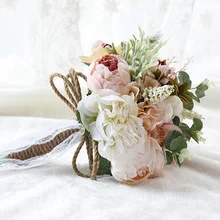 Свадебные аксессуары новая имитационная ткань красивое шампанское зеленый букет недорогой Свадебный Букет Быстрая