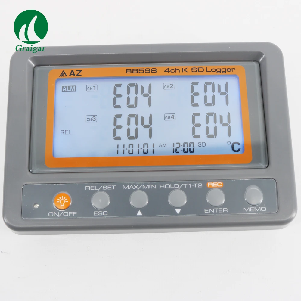 Портативный AZ88598 4 канала K Тип термопары фиксатор температуры SD карты регистратор данных огромный ЖК K temp. Range:-200~ 1370C