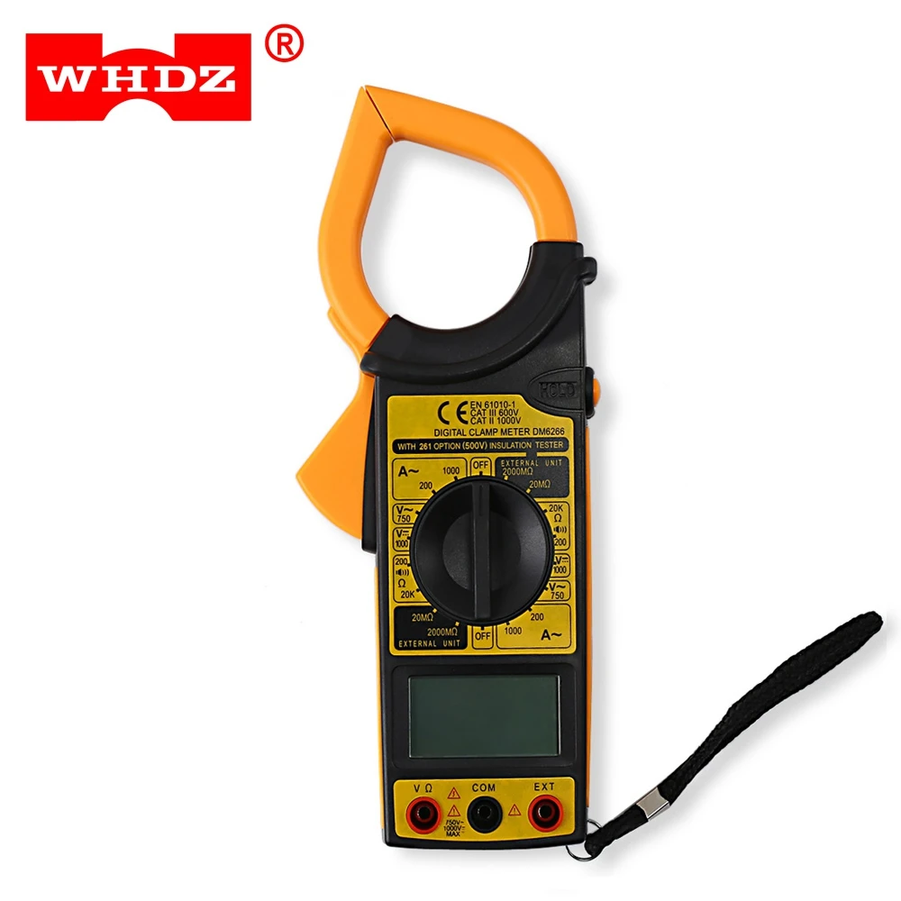 

WHDZ DM6266 Handheld Digital Current clamp meter Voltmeter Ammeter Ohmmeter Meter Volt DC/AC Clamp Meter Tools with Test Lead