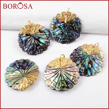 

BOROSA 10PCS Gold Color Round Flower Shape Abalone Shell Charm Natural Shell Pendants for Earring/Necklace Drusy Jewelry G1638