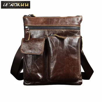 

Quality Leather Male Design Shoulder Messenger bag Casual fashion Cross-body Bag 10" Tablet School University Student bag 308