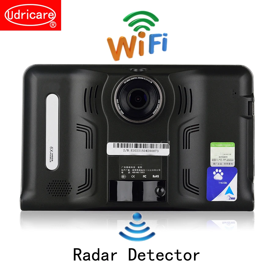 Udricare новый 7 дюймов gps Android DVR AVIN Антирадары 16 ГБ Wi Fi Интернет Таблетка Полный HD1080P
