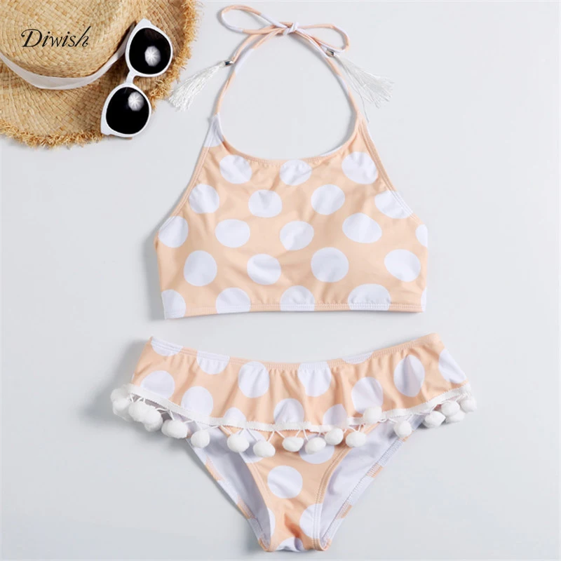 

Diwish Women Swimsuit Two Piece Bikini 2019 Polka Dot Swimsuit Swimwear Women Sweet Halter Neck Ruffle Decorated Bathing Suit