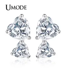 UMDOE модные серьги-гвоздики с двойным сердцем для женщин, серебряные ювелирные изделия для свадебной вечеринки, букле D'Oreille Femme, подарки влюбленным UE0336