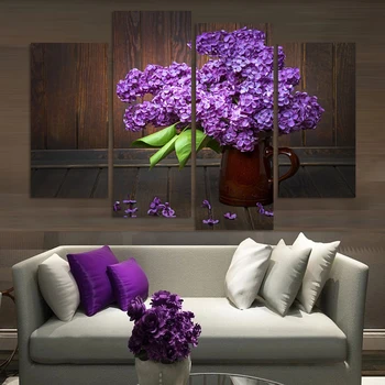 

New Modular Pictures 4pieces Modern Home Decor Wall Art Picture For Living Room Bedroom Decor purple lilac flower Canvas Print p