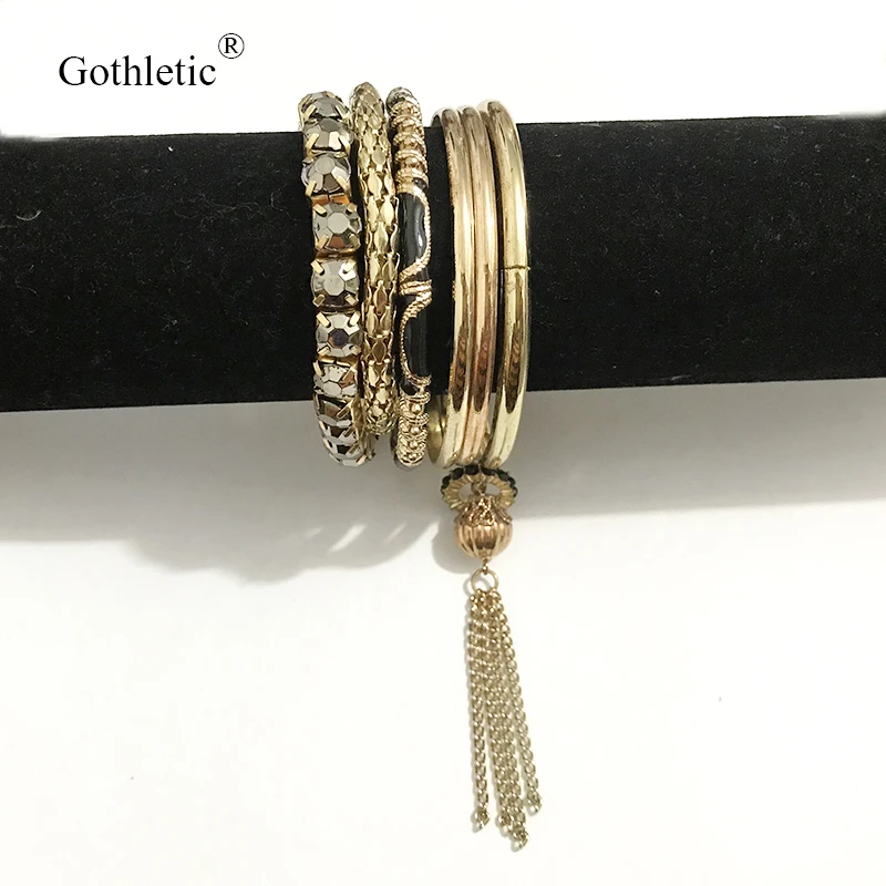 

Gothletic 8pcs/Pack Texture Metal Bracelets & Bangles Multilayer Indian Bangle Set Women Fashion Jewelry