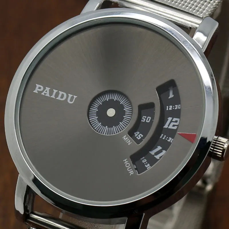 

Silver/Gray Turntable Dial Quartz Wrist Watch Stainless Steel/Mesh Band Men relogio masculino Fashion