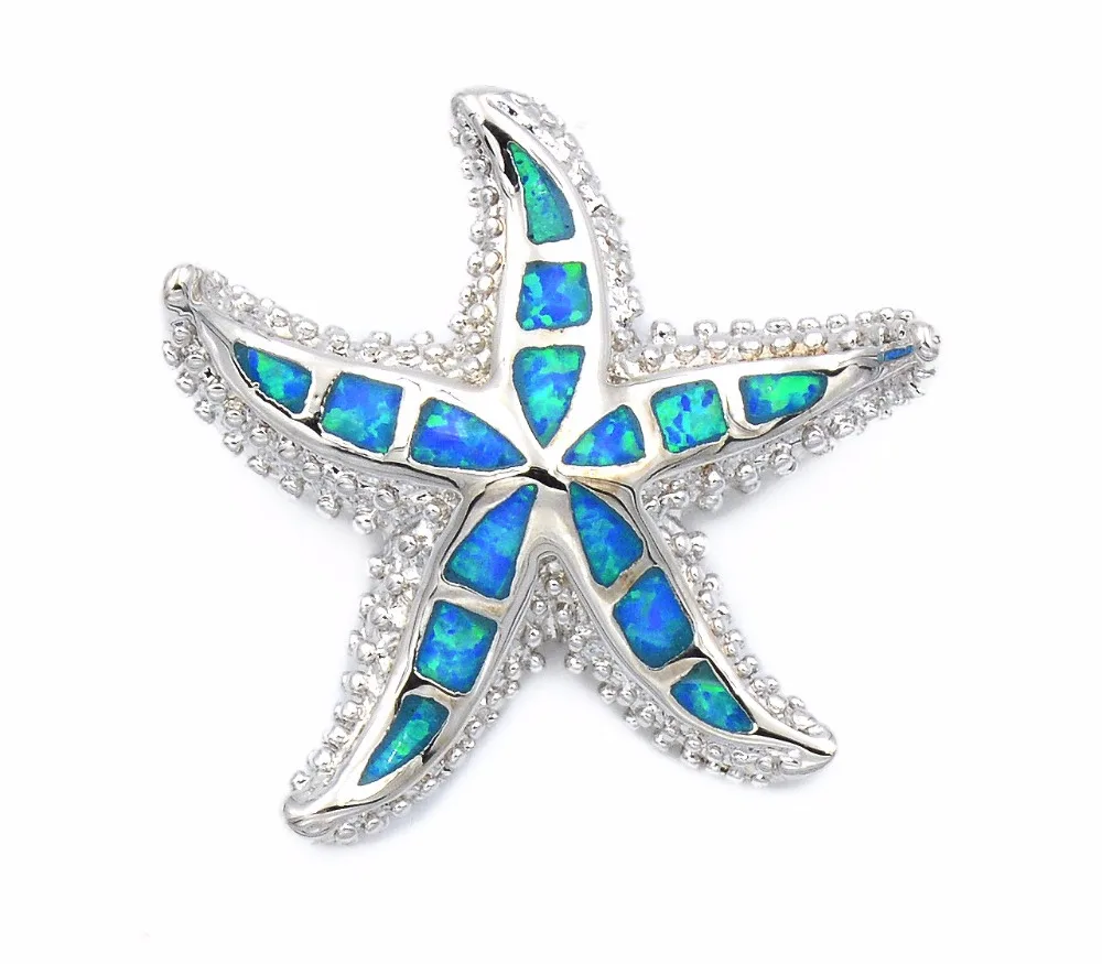

Ocean Blue Big Starfish Created Opal Pendant Necklace