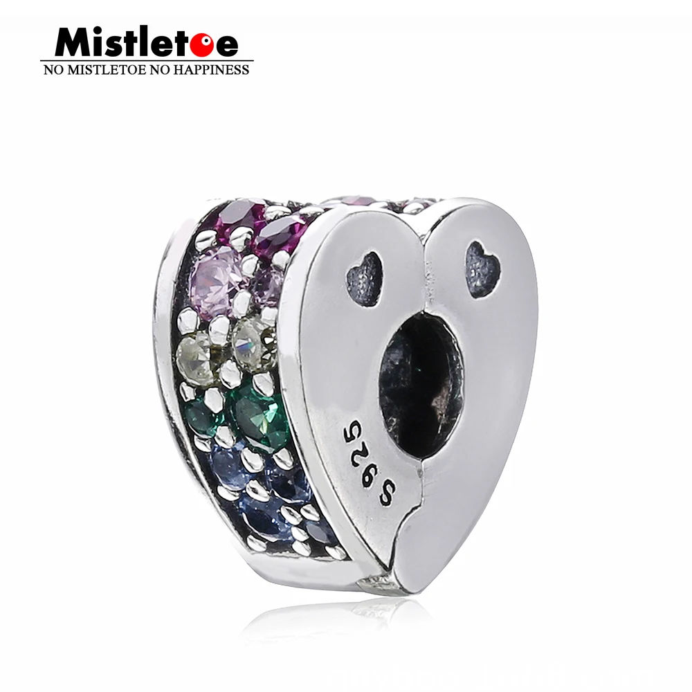 

Authentic 925 Sterling Silver Multi-Colored Arc of Love Clip, Multi-Colored CZ & Crystals Charm Fit European Bracelet Jewelry