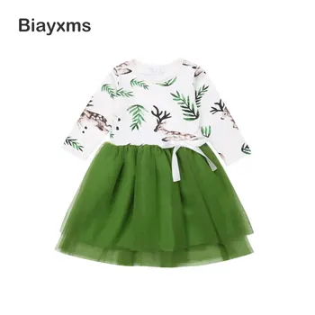 

2-7Y Christmas Dress For Girls Cute Deer Tulle Tutu Dress Children Girls Party Birthday Dress Xmas Girl Dress DNOV