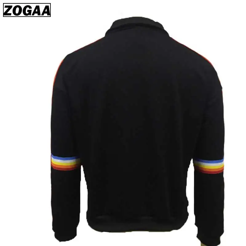 Rainbow Loose High-collar Black Women Hoodies Stand Collar Zipper Long Sleeves Sport Clothes 2019 Spring Summer Ladies'Wear A63