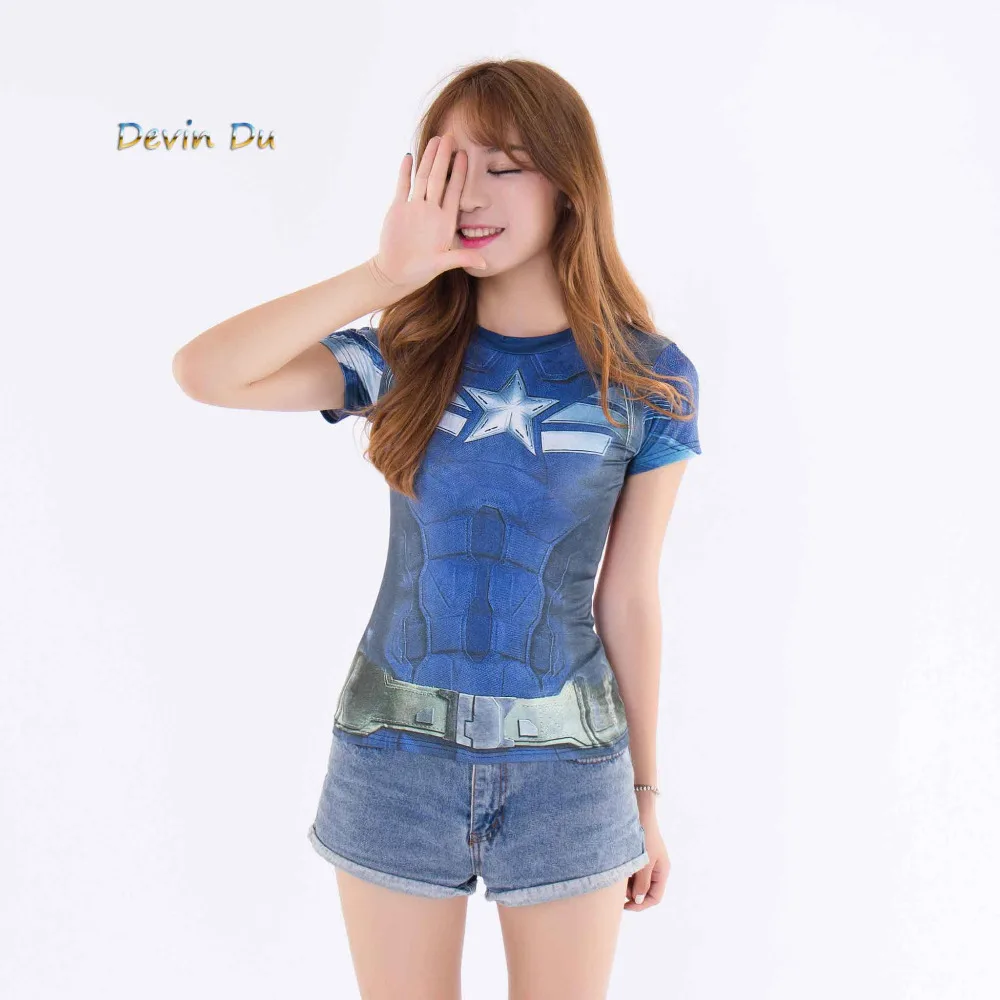 

Women Superhero Superman/Captain America T Shirt The New Adventures DC Shirts Female Armor Shield Compression Fitness T-Shirts