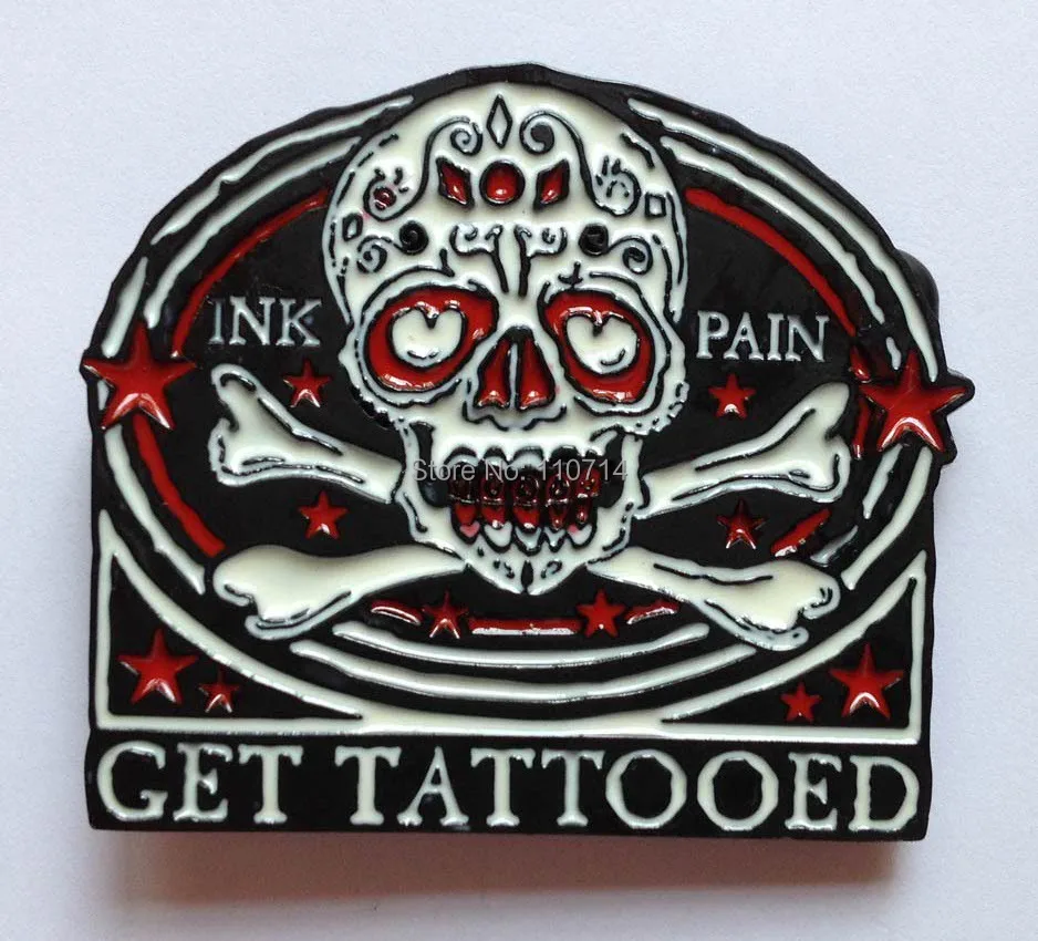 

Skull Det Tattooed belt buckle with pewter finish SW-B2025 suitable for 4cm wideth belt with continous stock free shipping